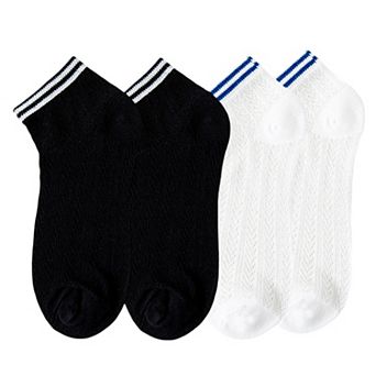 Women's 4-Pair Pack Lightweight Mesh Ankle Socks with Striped Cuffs Breathable Knit Texture