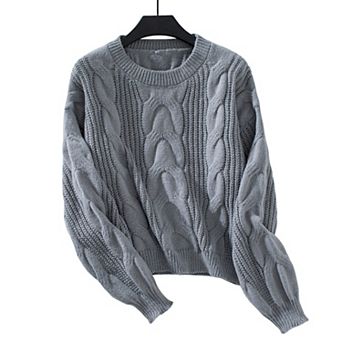 Womens Cable Knit Sweater Crewneck Long Sleeve Pullover Casual Relaxed Fit Fall Winter Top