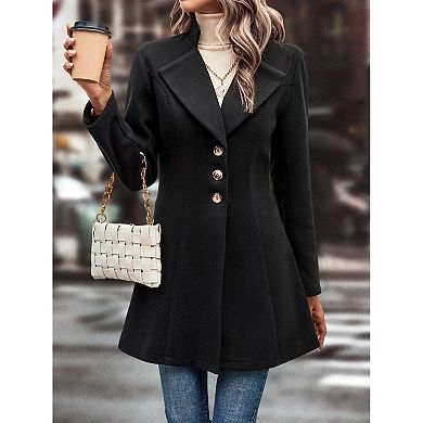 Casual Overcoat For Women's Lapel Neck Single Breasted Overcoat Winter Outerwear Fall Coat