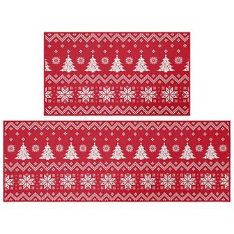 Garvee Christmas Tree Snowflakes 2 pc Kitchen Mat 18"*30"+17"*47"