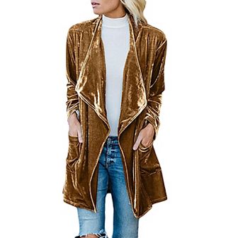 Womens Lapel Velvet Drape Jacket Open Front Cardigan Outwear with Pockets.