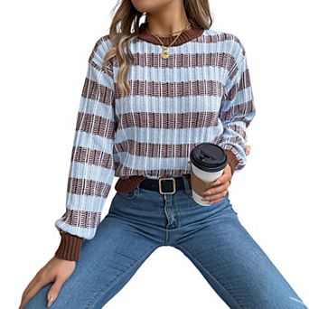 Womens Knitted Sweaters Casual Crewneck Long Sleeve Pullover Tops Winter Fall Sweatshirts