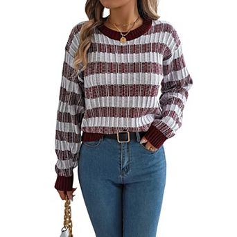 Womens Knitted Sweaters Casual Crewneck Long Sleeve Pullover Tops Winter Fall Sweatshirts