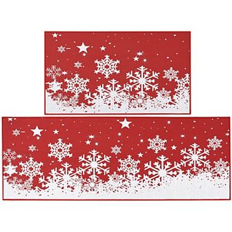 Garvee Christmas Snow Washable Non Slip Kitchen Mat Set 2 pc Low Pile Rugs 17"×29"+ 17"×47"
