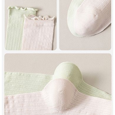 Women's 4-Pair Pack Soft Ribbed Ankle Socks with Ruffled Edge Trim Lightweight Knit Design