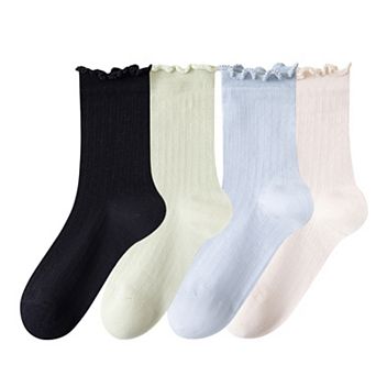 Women's 4-Pair Pack Soft Ribbed Ankle Socks with Ruffled Edge Trim Lightweight Knit Design