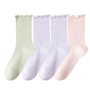 Women's 4-Pair Pack Soft Ribbed Ankle Socks with Ruffled Edge Trim Lightweight Knit Design