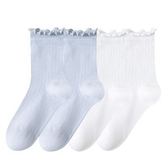 Women's 4-Pair Pack Soft Ribbed Ankle Socks with Ruffled Edge Trim Lightweight Knit Design