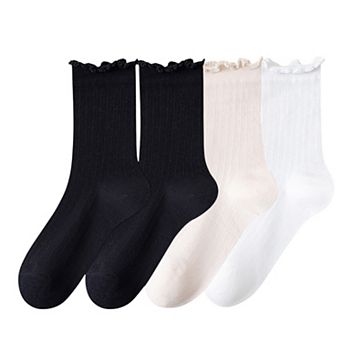 Women's 4-Pair Pack Soft Ribbed Ankle Socks with Ruffled Edge Trim Lightweight Knit Design