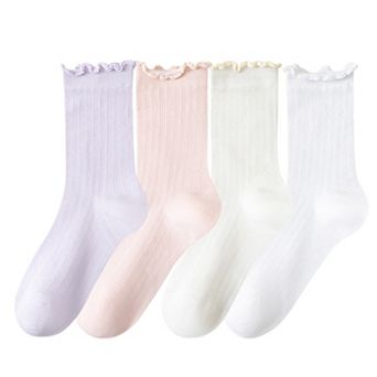 Women's 4-Pair Pack Soft Ribbed Ankle Socks with Ruffled Edge Trim Lightweight Knit Design