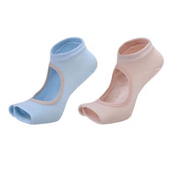Women's Open Toe Yoga Socks with Anti-Slip Grip Sole Breathable Fabric for Barre and Pilates 2-Pack