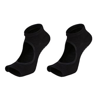 Women's Open Toe Yoga Socks with Anti-Slip Grip Sole Breathable Fabric for Barre and Pilates 2-Pack