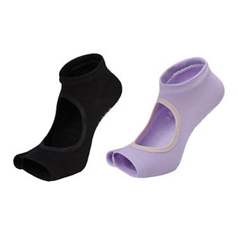 Women's Open Toe Yoga Socks with Anti-Slip Grip Sole Breathable Fabric for Barre and Pilates 2-Pack