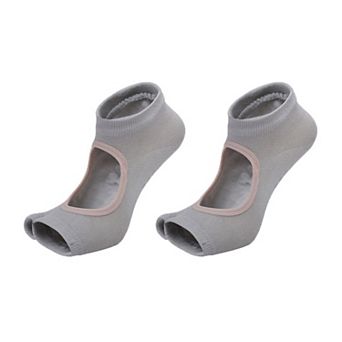 Women's Open Toe Yoga Socks with Anti-Slip Grip Sole Breathable Fabric for Barre and Pilates 2-Pack