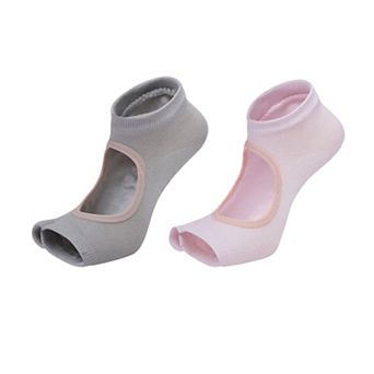 Women's Open Toe Yoga Socks with Anti-Slip Grip Sole Breathable Fabric for Barre and Pilates 2-Pack