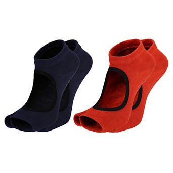 Women's Open Toe Yoga Socks with Anti-Slip Grip Sole Breathable Fabric for Barre and Pilates 2-Pack