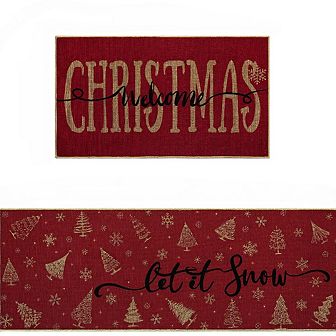 Garvee Christmas 2 pc Rug Low Pile Washable Non Slip Rubber Backing Holiday Mat for Entryway Kitchen