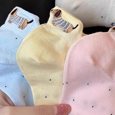 Women's 3-Pair No-Show Socks with Embroidered Dog Design and Soft Knit Low-Cut Fit