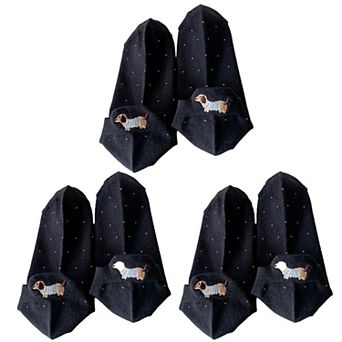 Women's 3-Pair No-Show Socks with Embroidered Dog Design and Soft Knit Low-Cut Fit