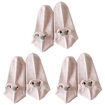 Women's 3-Pair No-Show Socks with Embroidered Dog Design and Soft Knit Low-Cut Fit