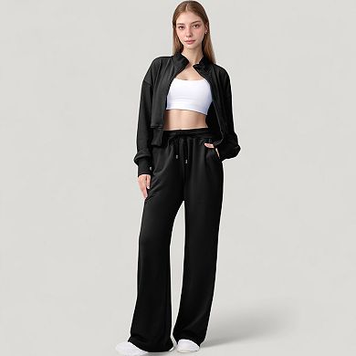 Women's Wide Leg Lounge Pants with Elastic Waistband and Adjustable Drawstring Closure