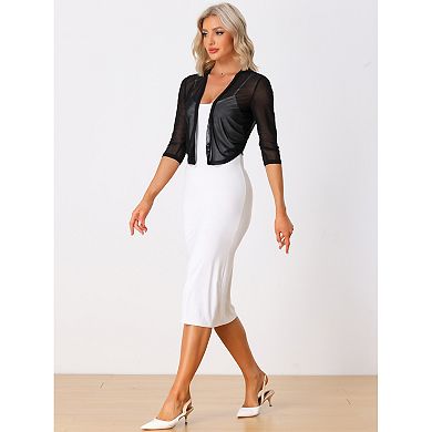 2 Packs Mesh Shrug for Women's Elegant 3/4 Sleeve Open Front Sheer Bolero Cardigan