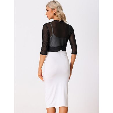 2 Packs Mesh Shrug for Women's Elegant 3/4 Sleeve Open Front Sheer Bolero Cardigan