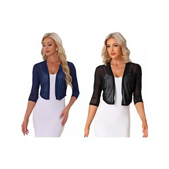 2 Packs Mesh Shrug for Women's Elegant 3/4 Sleeve Open Front Sheer Bolero Cardigan