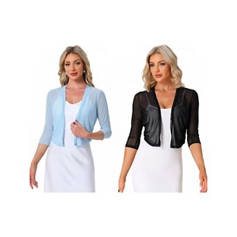 2 Packs Mesh Shrug for Women's Elegant 3/4 Sleeve Open Front Sheer Bolero Cardigan