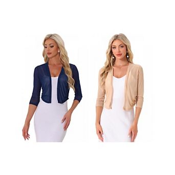 2 Packs Mesh Shrug for Women's Elegant 3/4 Sleeve Open Front Sheer Bolero Cardigan