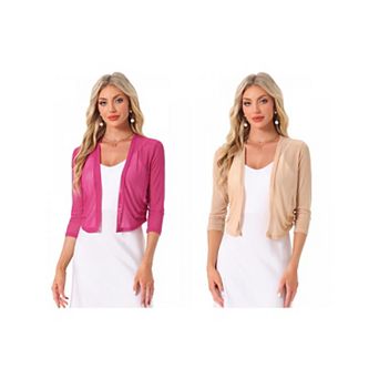 2 Packs Mesh Shrug for Women's Elegant 3/4 Sleeve Open Front Sheer Bolero Cardigan
