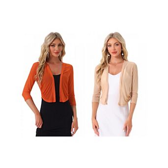 2 Packs Mesh Shrug for Women's Elegant 3/4 Sleeve Open Front Sheer Bolero Cardigan