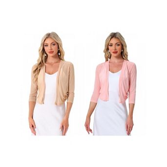 2 Packs Mesh Shrug for Women's Elegant 3/4 Sleeve Open Front Sheer Bolero Cardigan