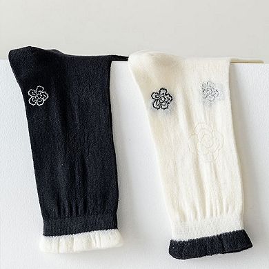 Women's 3-Pack Sheer Floral Embroidered Socks with Contrast Ruffle Cuff and Delicate Flower Accents