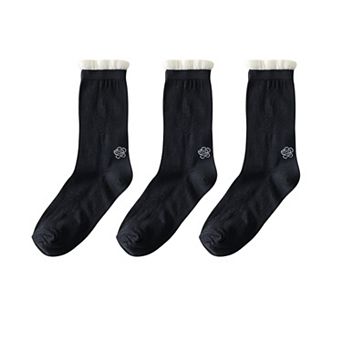 Women's 3-Pack Sheer Floral Embroidered Socks with Contrast Ruffle Cuff and Delicate Flower Accents