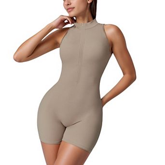 Women's Sleeveless Zip Front Activewear Romper with Open Back and Contoured Fit