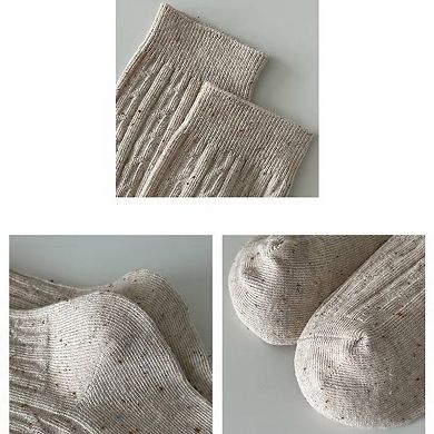 Women's 3-Pack Ribbed Crew Socks with Subtle Flecked Texture and Mini Embroidered Bow Accent