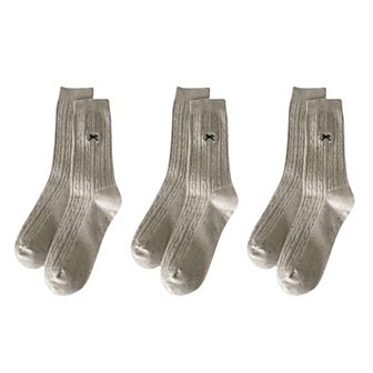 Women's 3-Pack Ribbed Crew Socks with Subtle Flecked Texture and Mini Embroidered Bow Accent