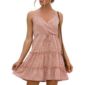Women's Sleeveless V-Neck Mini Dress with Adjustable Spaghetti Straps and Tiered Ruffle Hem