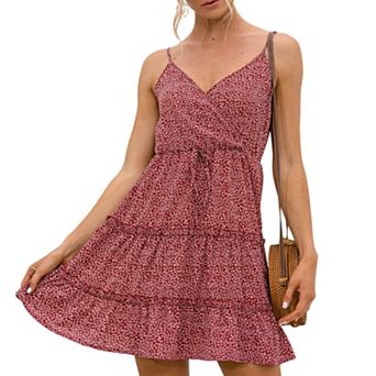 Women's Sleeveless V-Neck Mini Dress with Adjustable Spaghetti Straps and Tiered Ruffle Hem