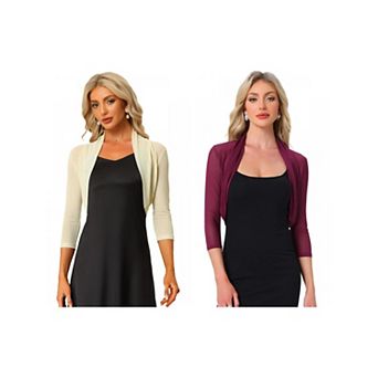 2 Packs Women's Semi Sheer Elegant Long Sleeves Bolero Shrug Tops