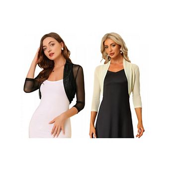 2 Packs Women's Semi Sheer Elegant Long Sleeves Bolero Shrug Tops