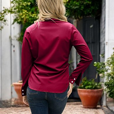 Women's Long Sleeve Button Down Shirt with Front Chest Pockets and Adjustable Side Tie Accents