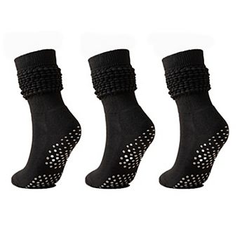 Women's 3-Pack Scrunch Grip Socks with Non-Slip Sole Soft Stretch Fabric and Ribbed Ankle Design