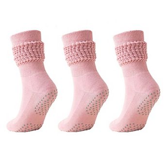 Women's 3-Pack Scrunch Grip Socks with Non-Slip Sole Soft Stretch Fabric and Ribbed Ankle Design