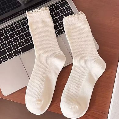 Women's 3-Pack Ribbed Crew Socks with Soft Plush Trim and Comfortable Stretch Knit Design
