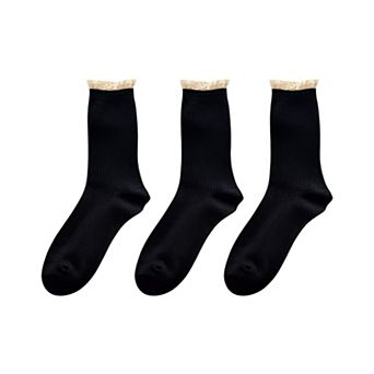 Women's 3-Pack Ribbed Crew Socks with Soft Plush Trim and Comfortable Stretch Knit Design