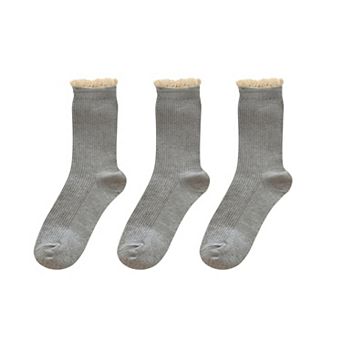 Women's 3-Pack Ribbed Crew Socks with Soft Plush Trim and Comfortable Stretch Knit Design