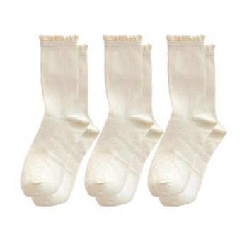 Women's 3-Pack Ribbed Crew Socks with Soft Plush Trim and Comfortable Stretch Knit Design