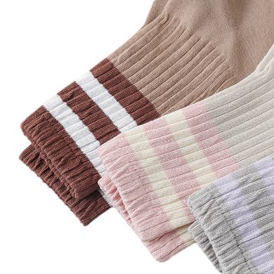 Women's 3-Pack Mid Crew Cotton Socks with Striped Cuffs Ribbed Knit Casual and Easy Matching